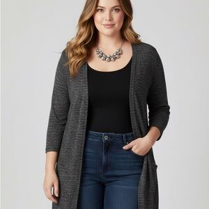 😍Show special - Grey Knit Open Cardigan Sweater with Pockets XL